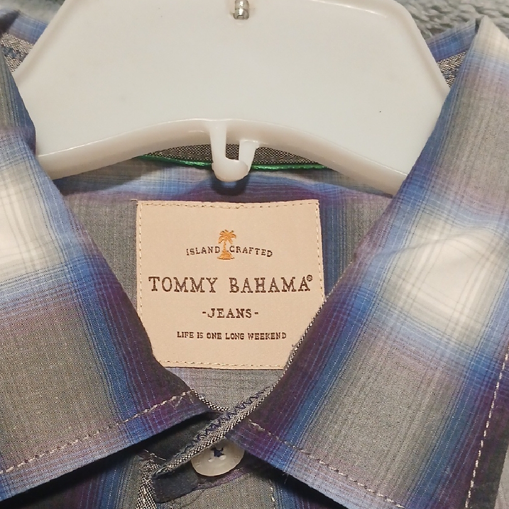 Tommy Bahama Blue and White Plaid Shirt - Picture 2 of 3